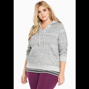 Torrid | Gray Lace Up Cropped Hoodie Sweatshirt